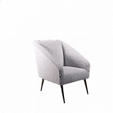 White bouclé fabric armchair, 1950s