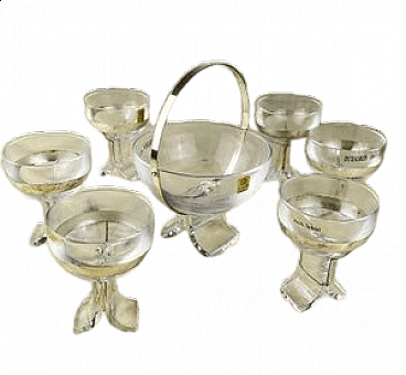 6 Glasses and bucket in crystal and 800 silver by Taddei Sestini for Kristall Krisla, 1970s