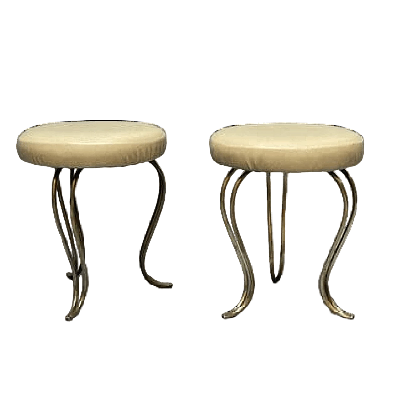 Pair of brass and leather stools, 1950s 10