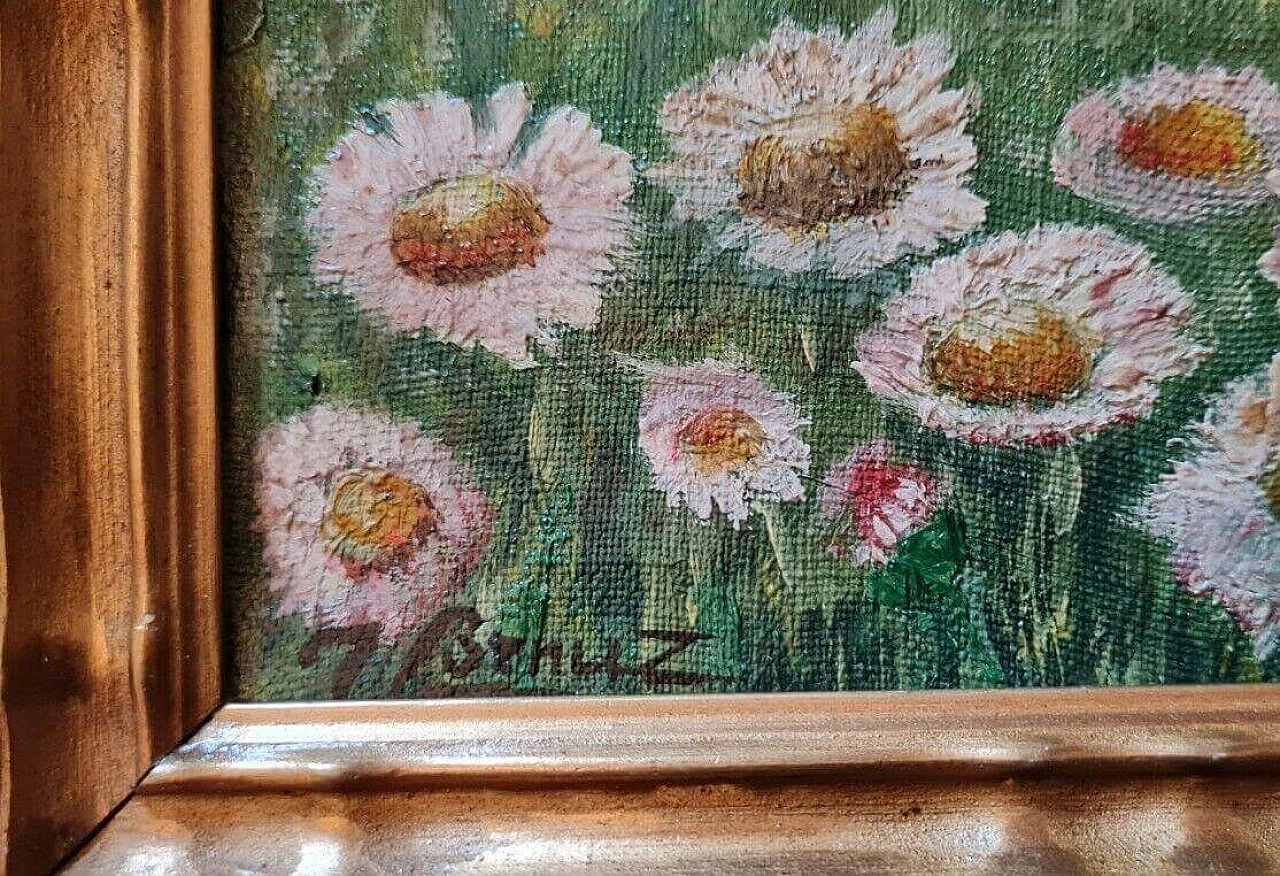 J. Benuz, landscape with daisies, oil painting on panel, 1940s 6