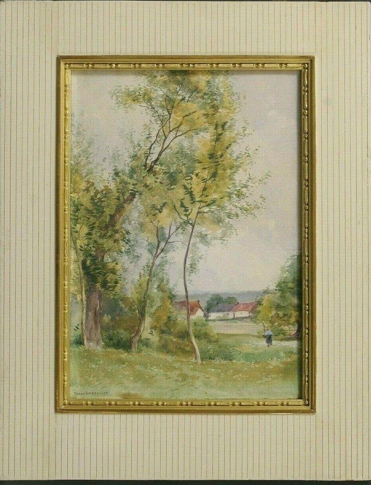 Jean Cambresier, landscape with trees, watercolor, late 19th century 1