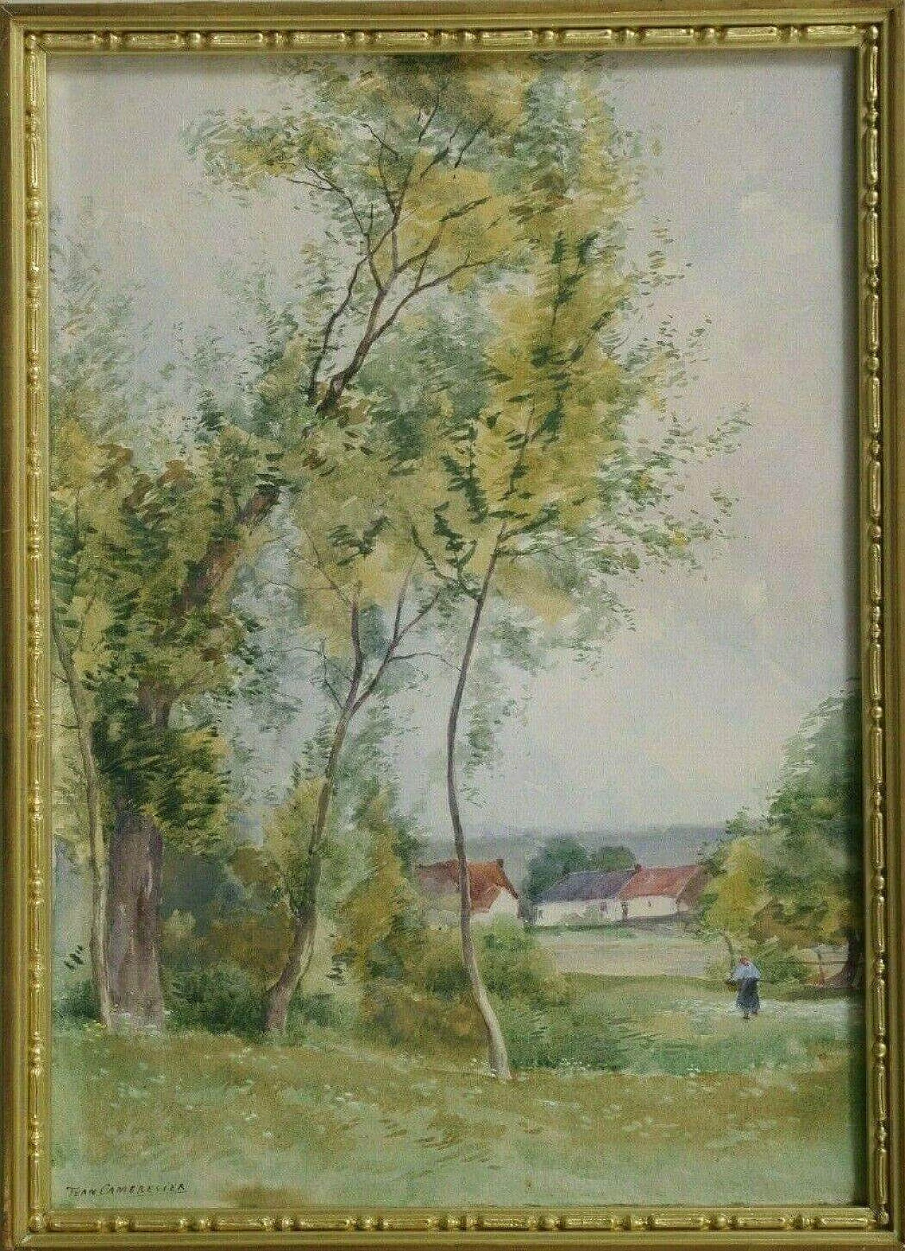 Jean Cambresier, landscape with trees, watercolor, late 19th century 2