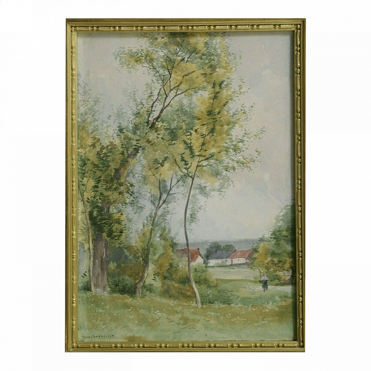 Jean Cambresier, landscape with trees, watercolor, late 19th century 3