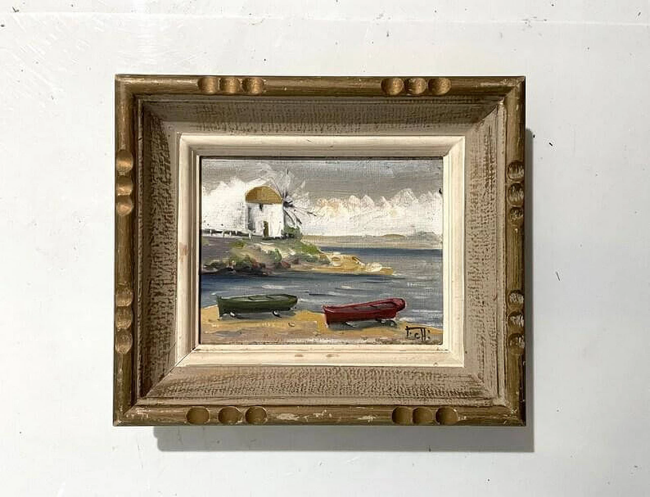 Breton landscape with boats and windmill, oil painting, 1930s 1