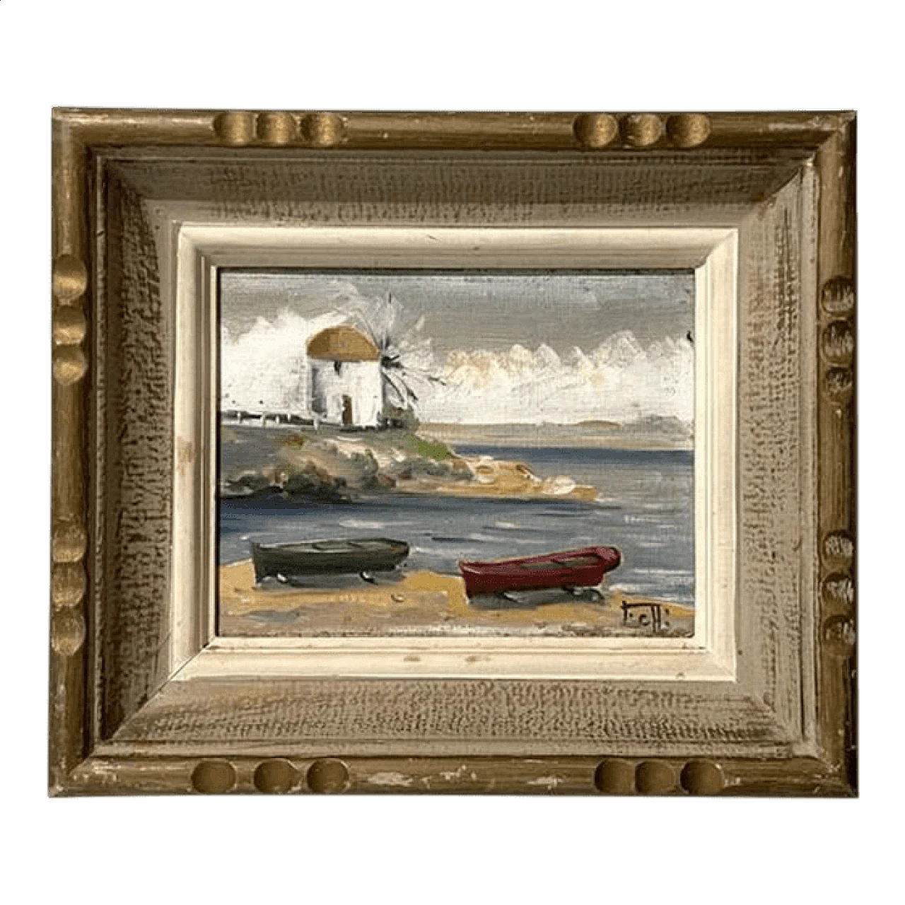 Breton landscape with boats and windmill, oil painting, 1930s 4