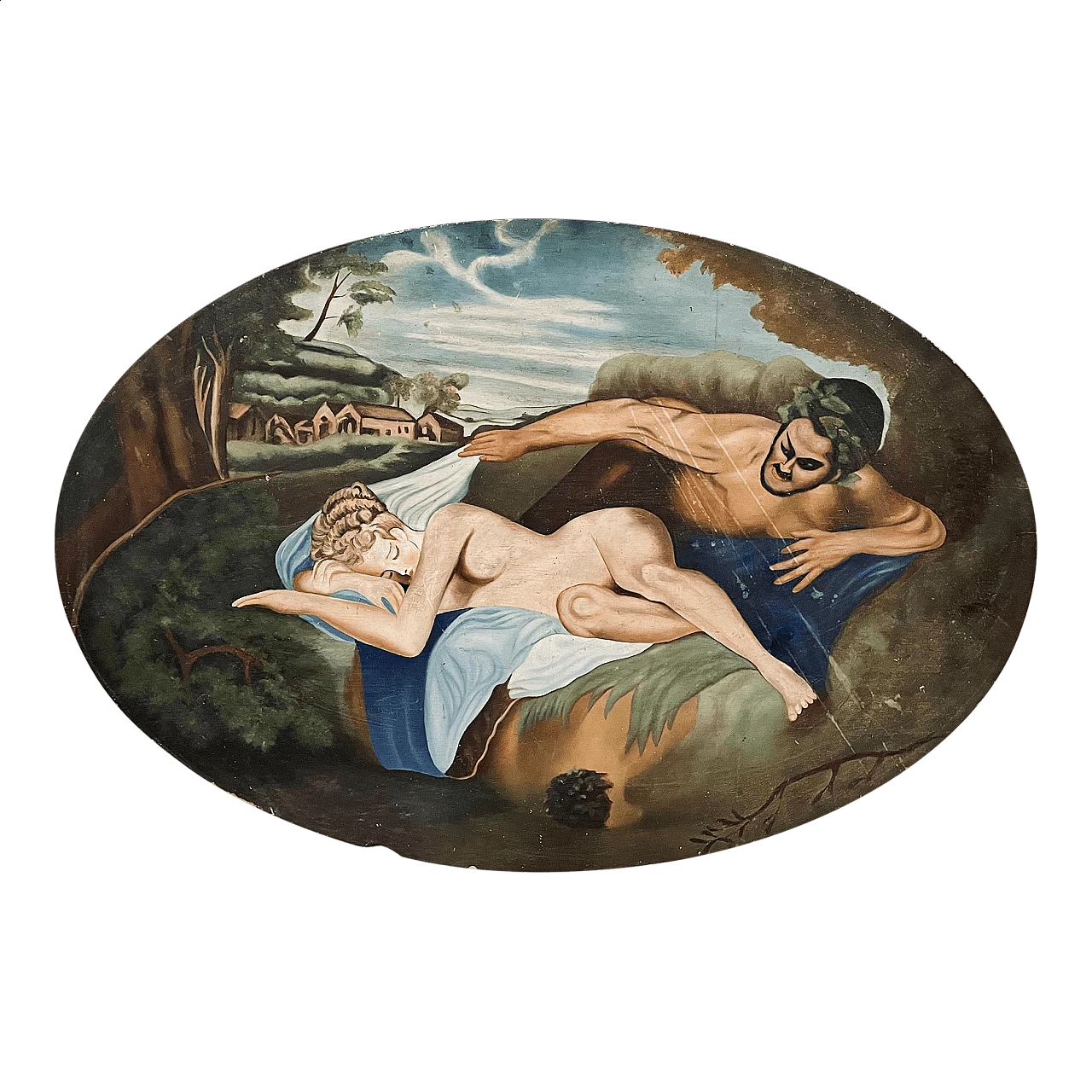 Mythological scene, oil painting on wood, 1930s 3