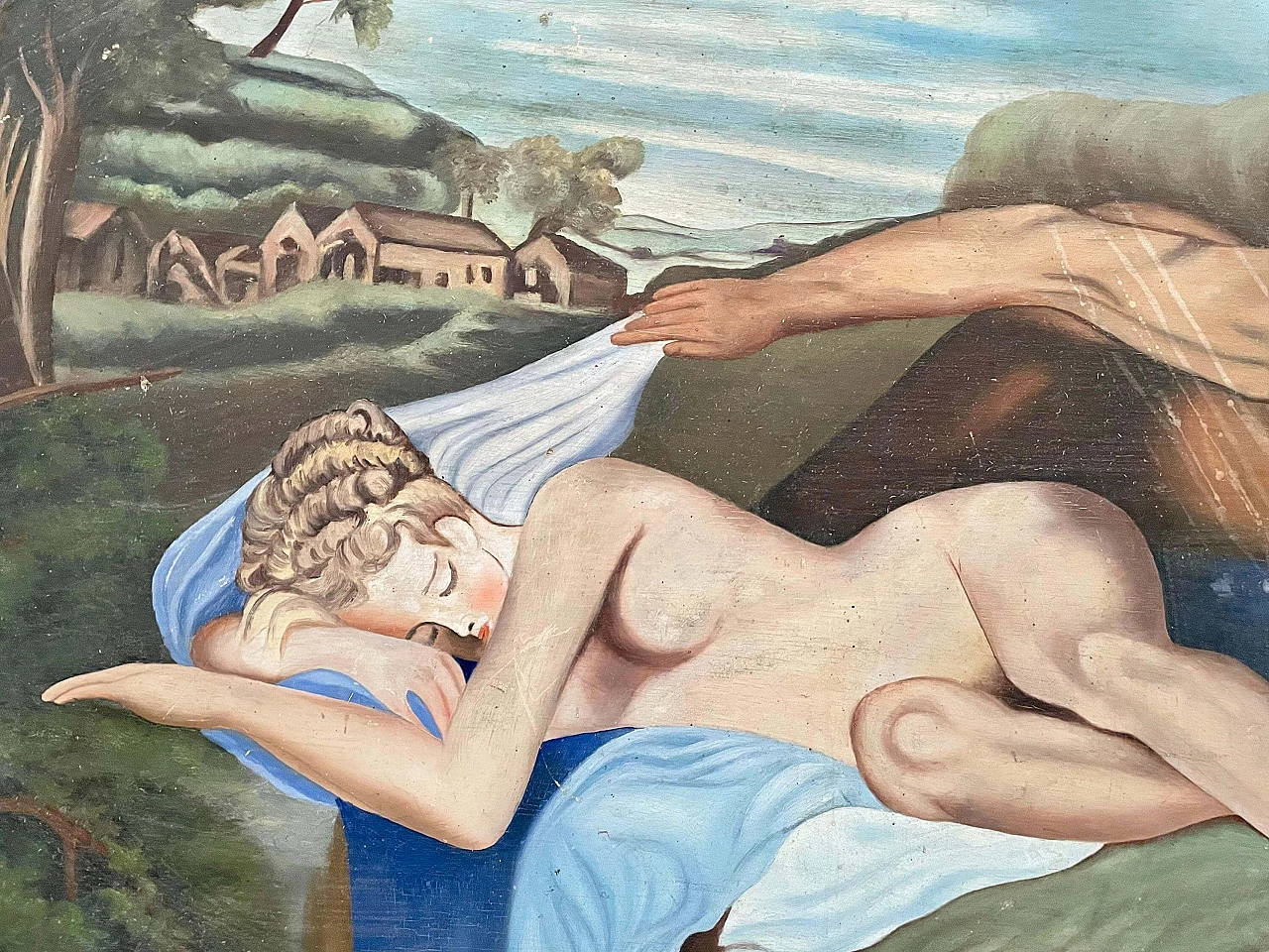 Mythological scene, oil painting on wood, 1930s 4