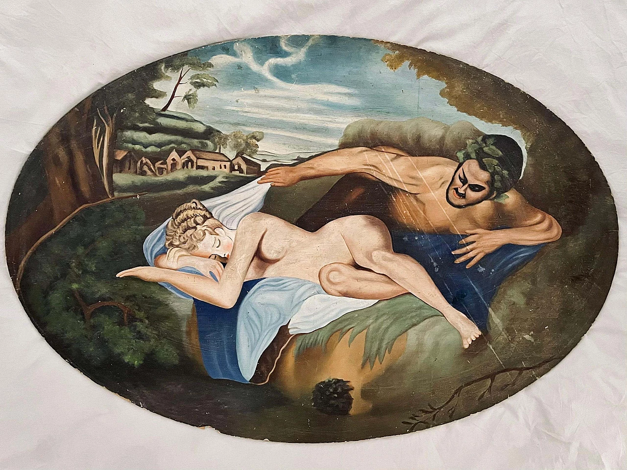 Mythological scene, oil painting on wood, 1930s 8