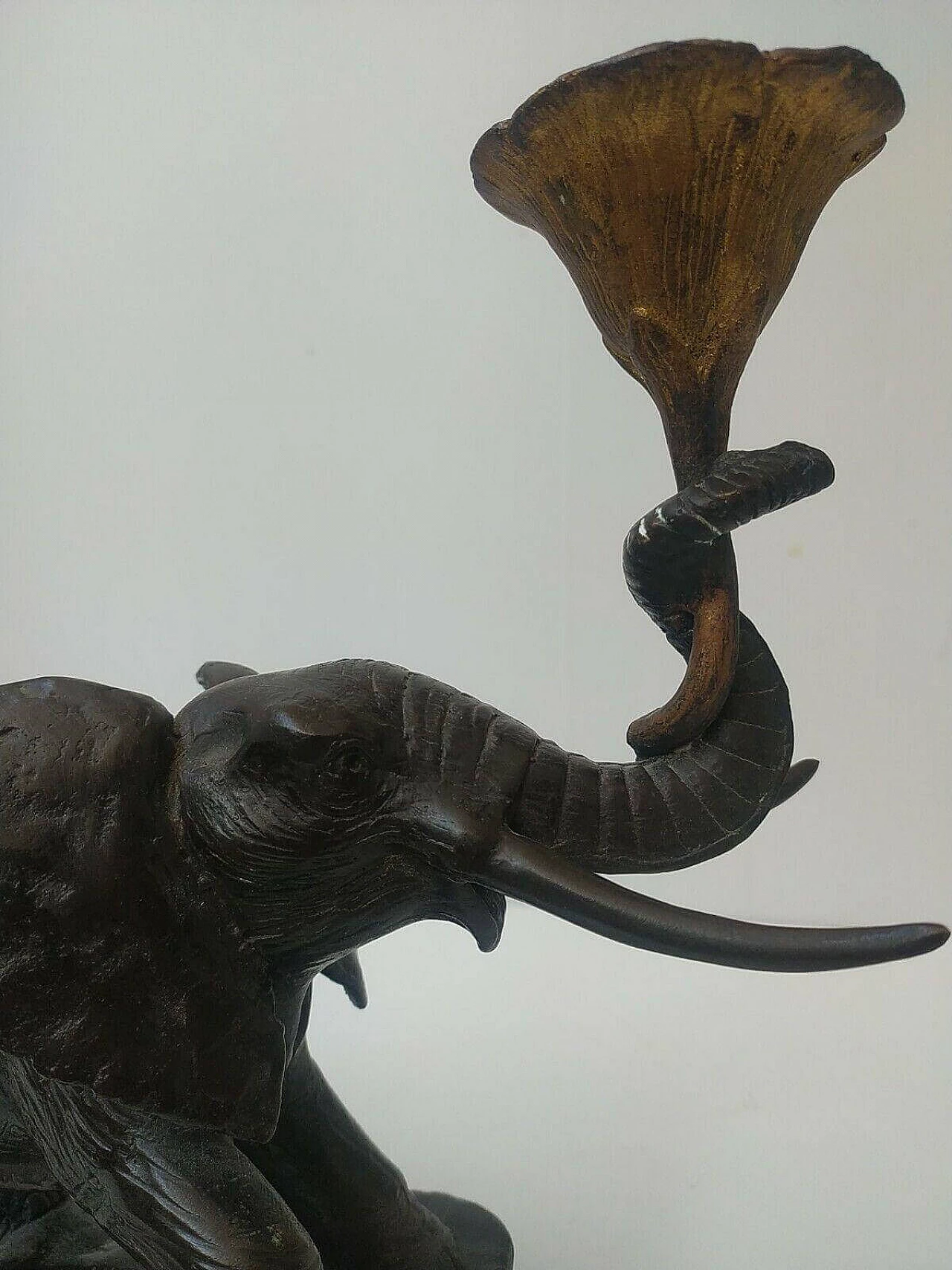 Bronze elephant with flower candlestick, 1970s 1