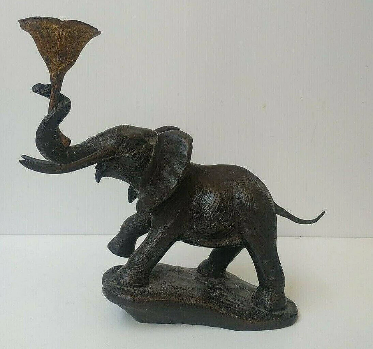 Bronze elephant with flower candlestick, 1970s 5