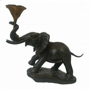 Bronze elephant with flower candlestick, 1970s