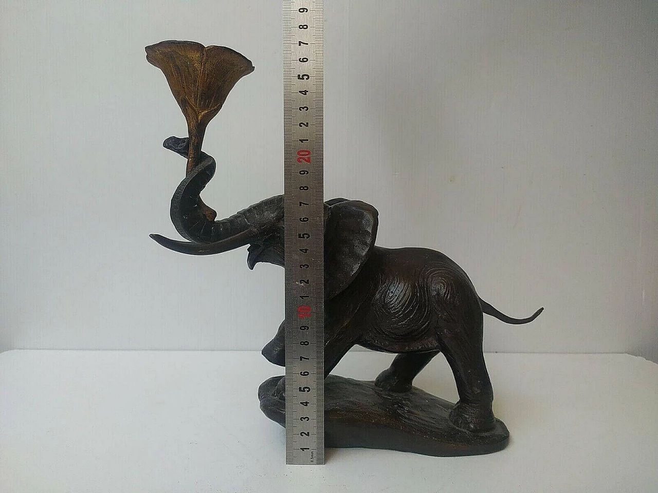 Bronze elephant with flower candlestick, 1970s 13