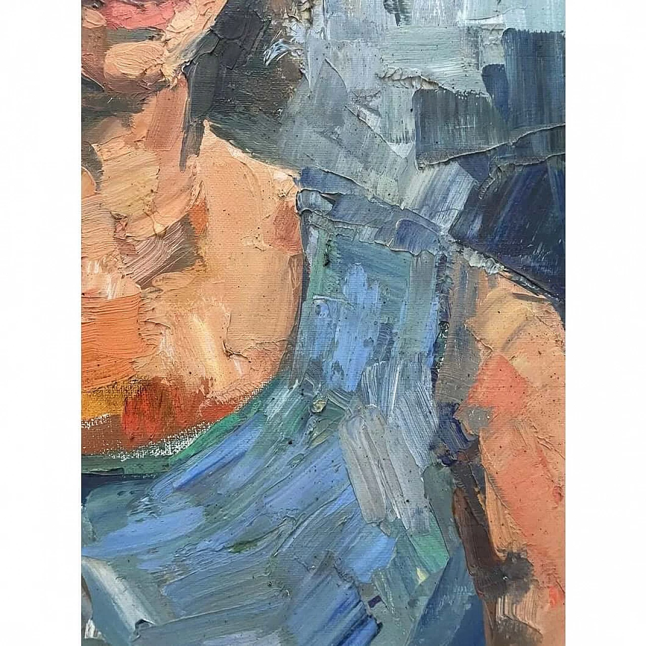 Portrait of a woman in a blue dress, oil on canvas, 1940s 1