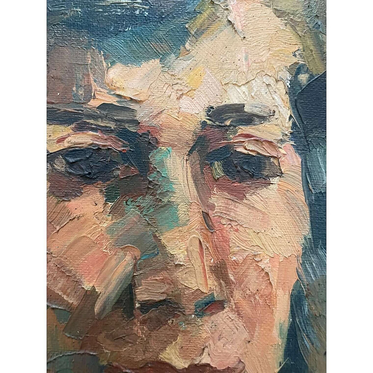 Portrait of a woman in a blue dress, oil on canvas, 1940s 7