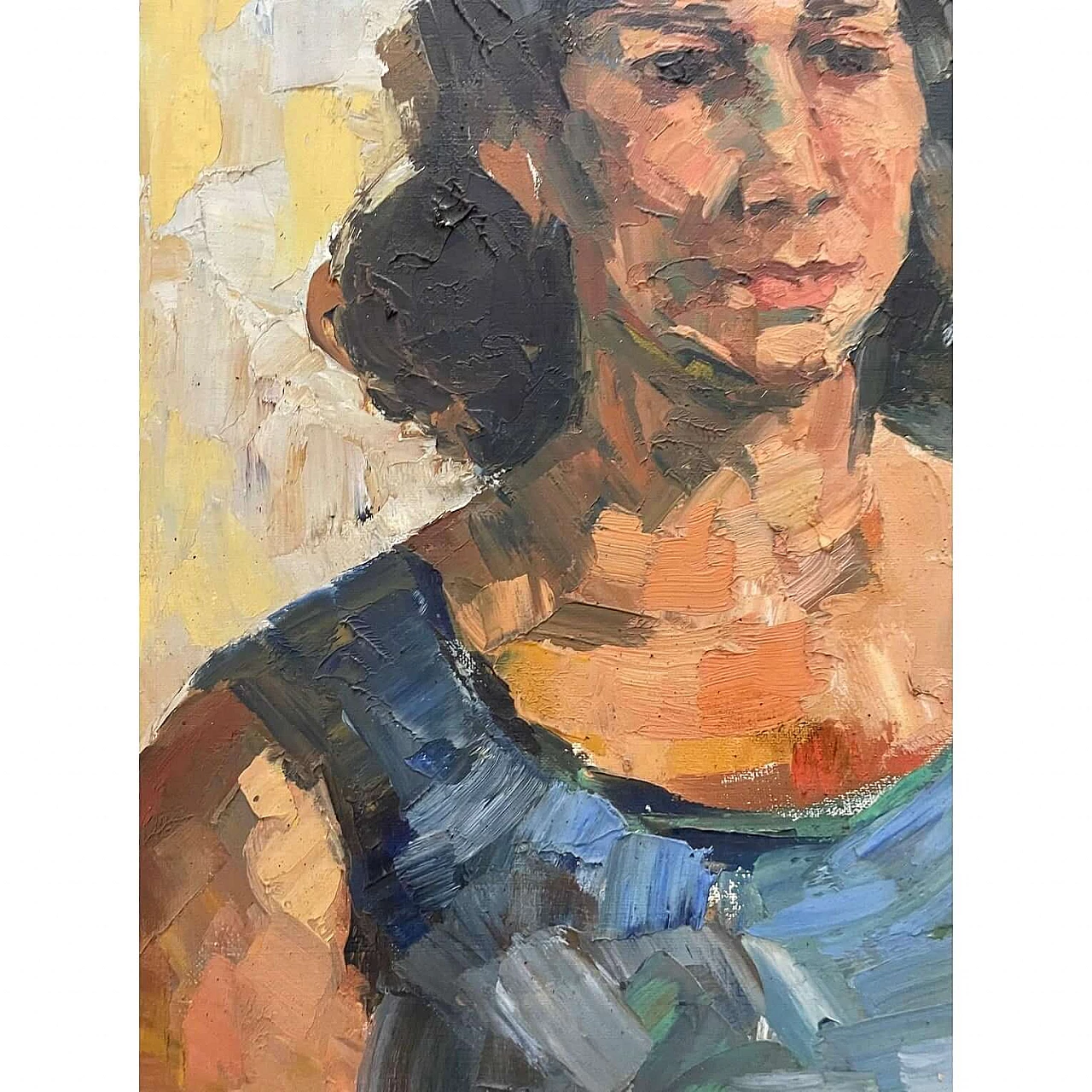 Portrait of a woman in a blue dress, oil on canvas, 1940s 8