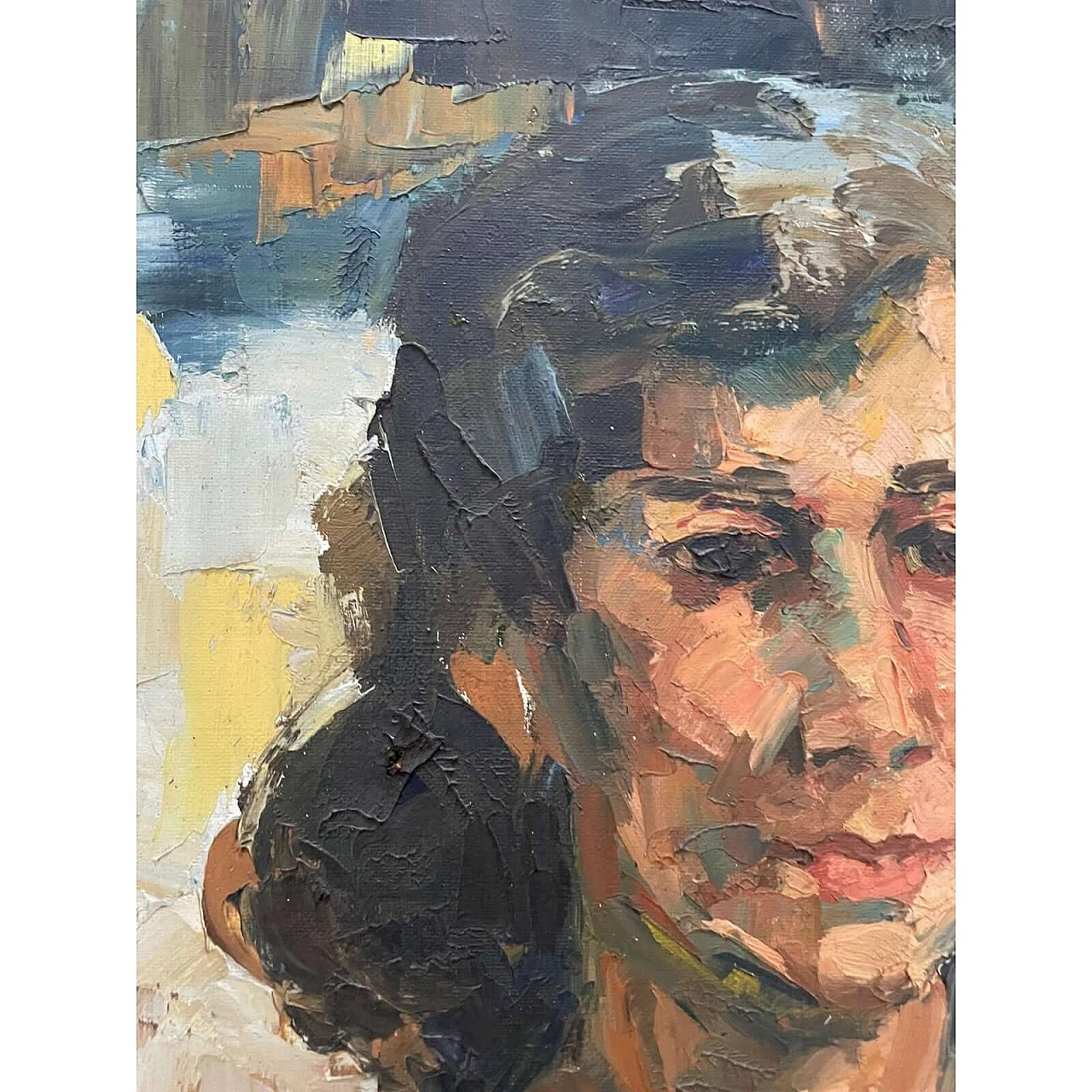 Portrait of a woman in a blue dress, oil on canvas, 1940s 11