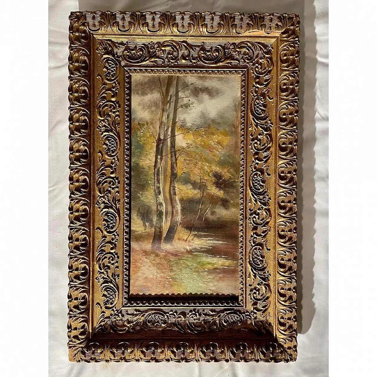 Scuola di Barbizon, Paesaggio, olio su tela, 1890 6