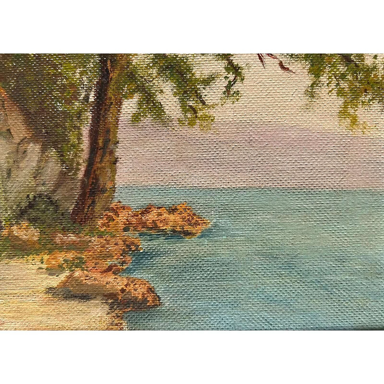 F. Pernice, View of Bourget lake in Aix-Les-Bains, oil on panel, 1940s 1