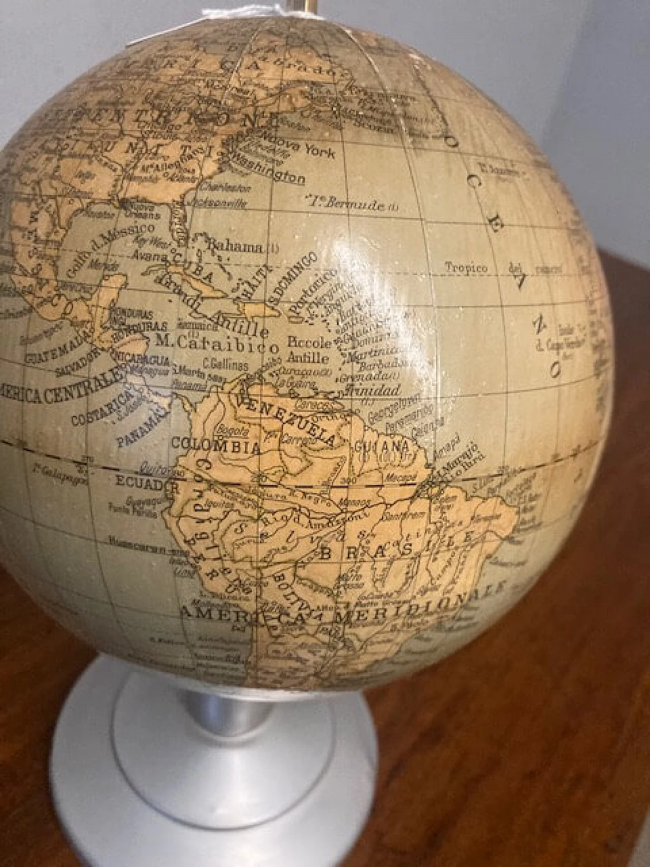 Table globe with brushed metal base, 1960s 3
