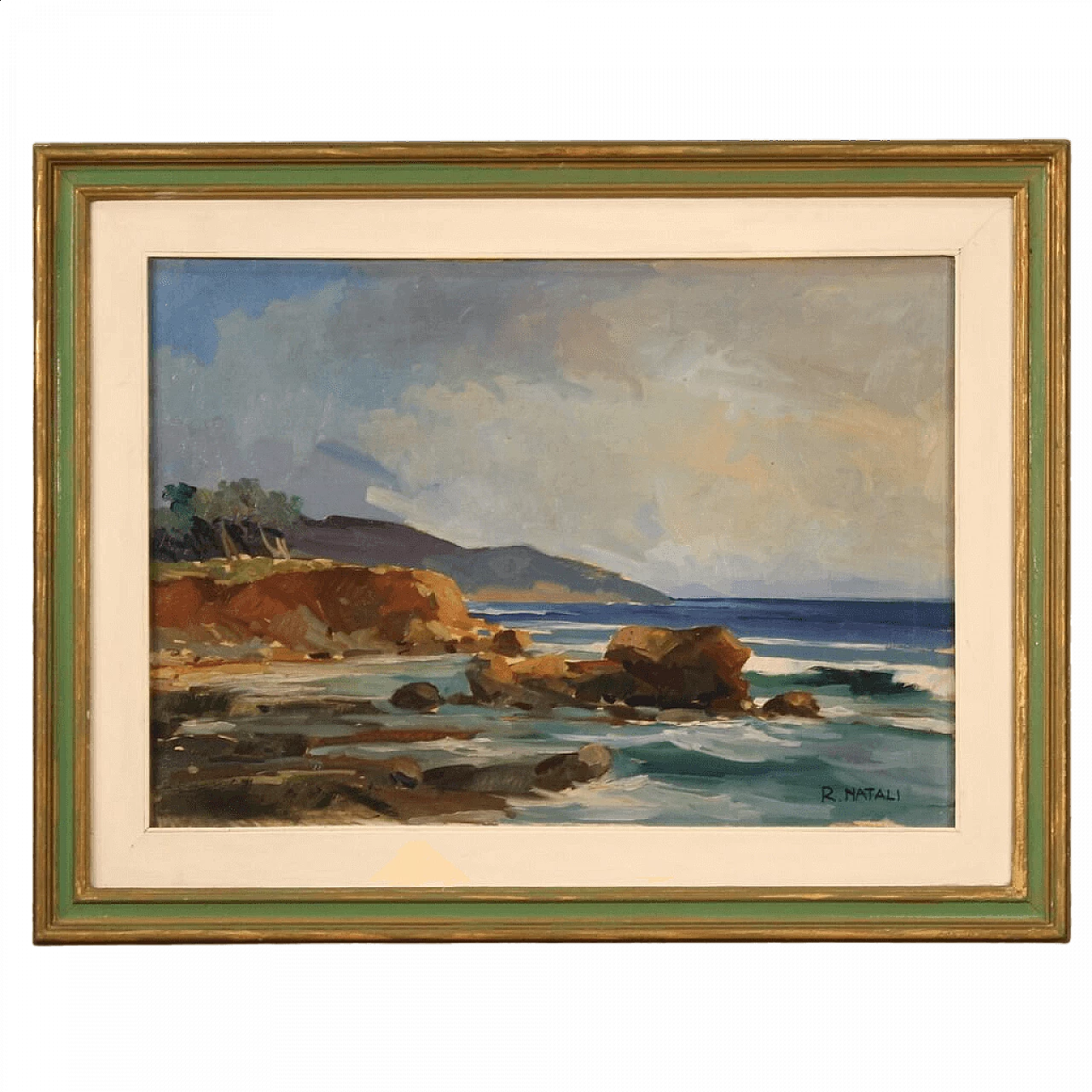 R. Natali, Paesaggio marino, olio su tela, anni '50 15