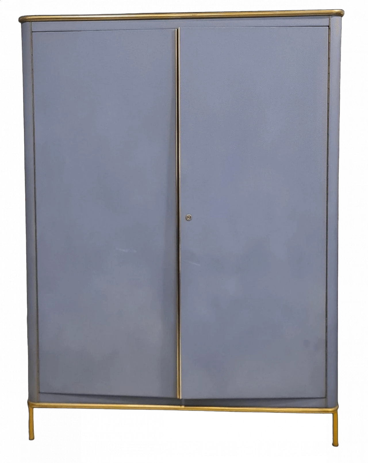 Armadio in skai azzurro con profili in metallo dorato, anni '60 8