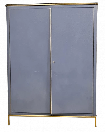 Light blue skai wardrobe with gilded metal borders, 1960s
