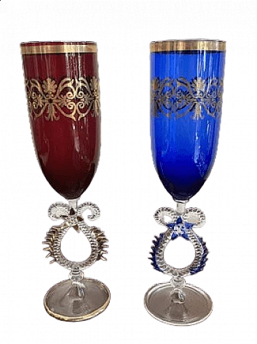 Coppia di bicchieri in vetro di Murano, anni '80