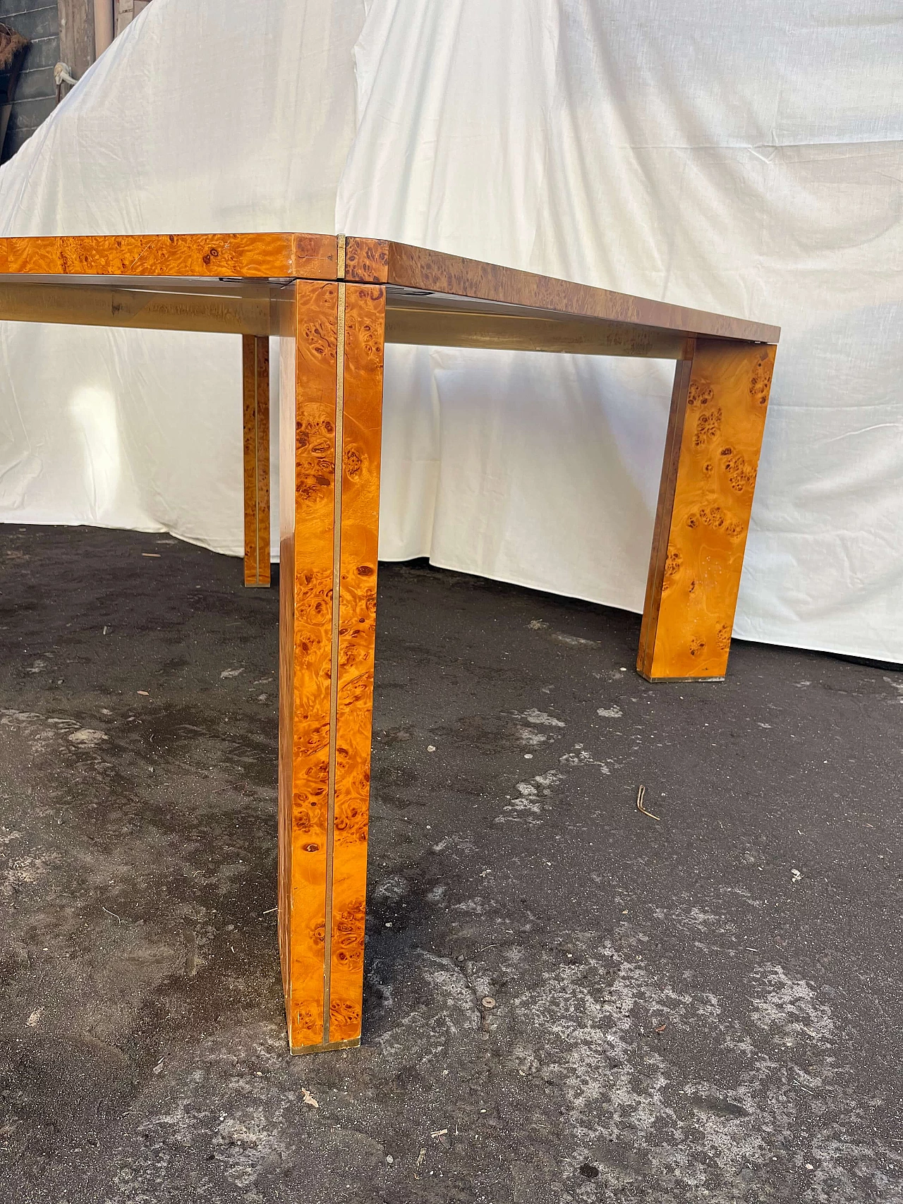 Walnut table with brass inserts and smoked glass top by Willy Rizzo, 1970s 10