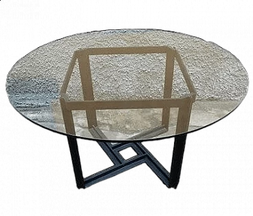 Round black metal table with glass top, 1970s