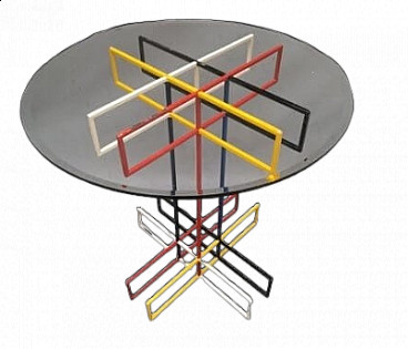 Mondrian style multicolored metal and glass table, 1950s