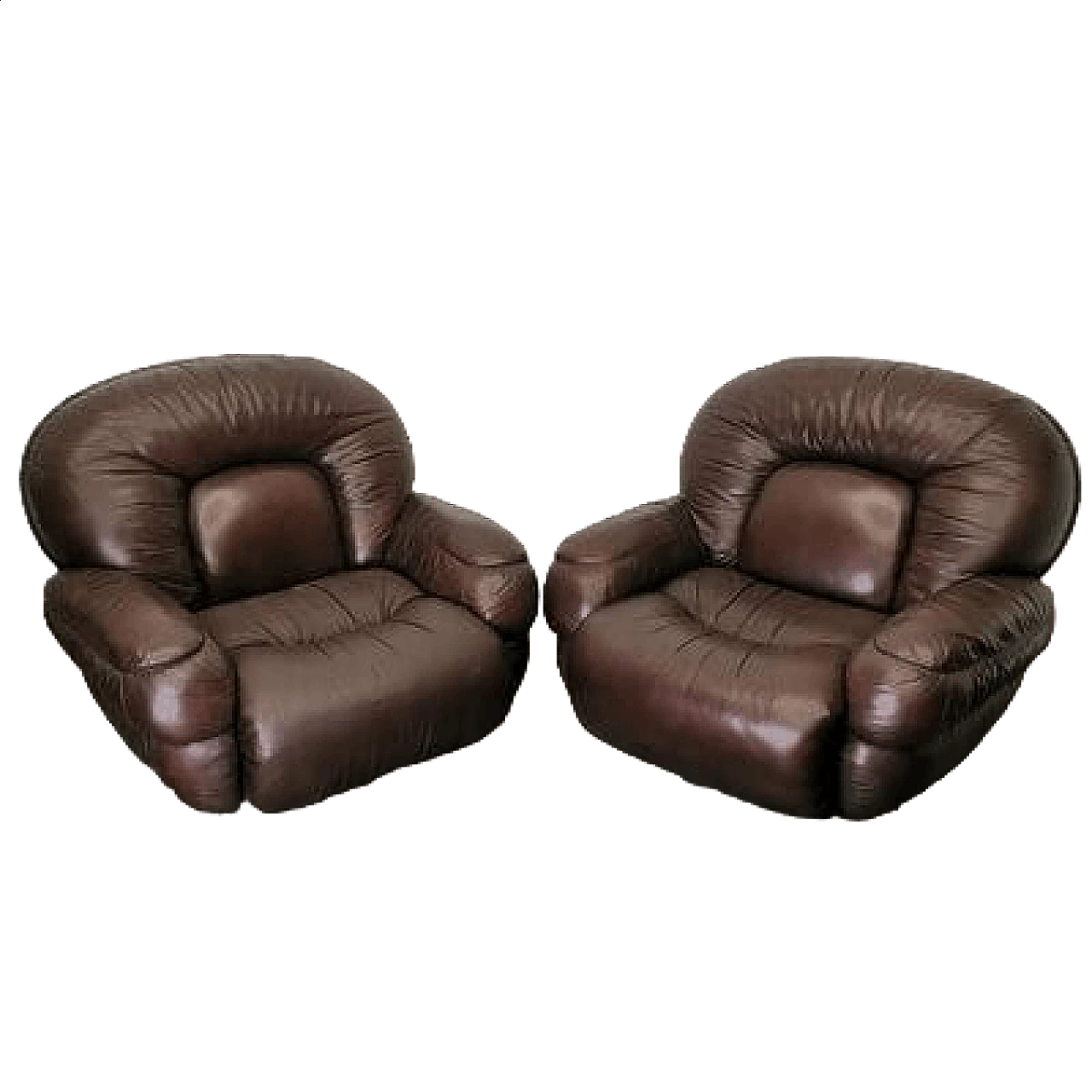 Pair of leather armchairs by Mobilgirgi, 1960s 11