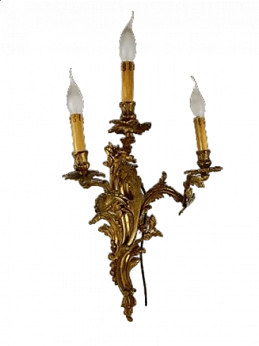 Applique a tre luci in bronzo, anni '60