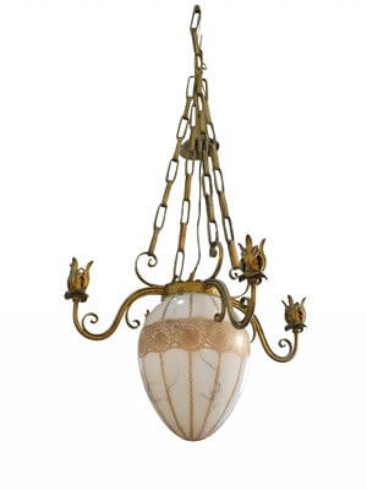 Gilded wrought iron and glass chandelier by Pier Luigi Colli, 1960s 1