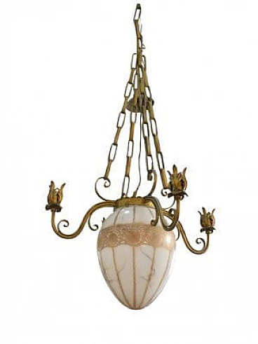 Gilded wrought iron and glass chandelier by Pier Luigi Colli, 1960s