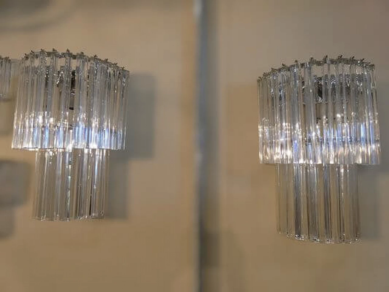 Pair of transparent Murano glass and metal wall lights by Venini, 1960s 2