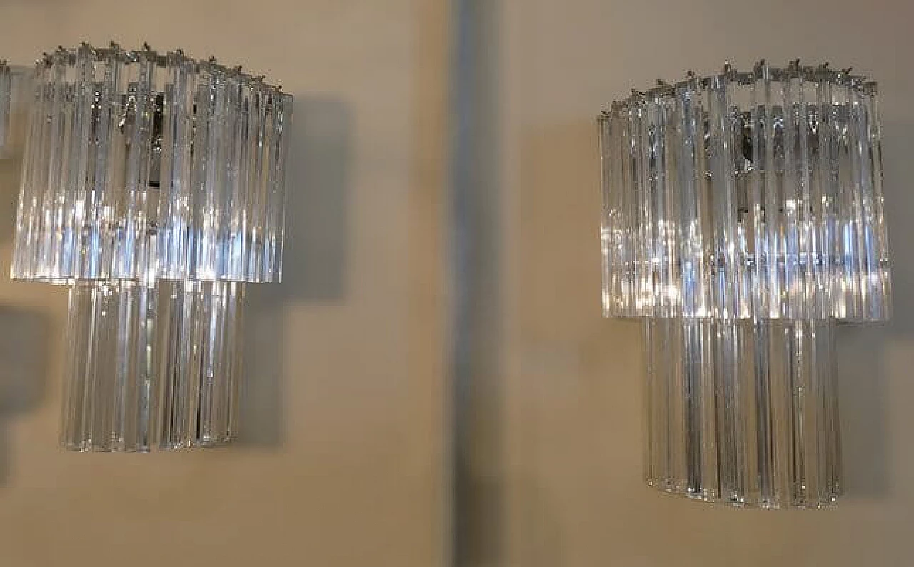 Pair of transparent Murano glass and metal wall lights by Venini, 1960s 4