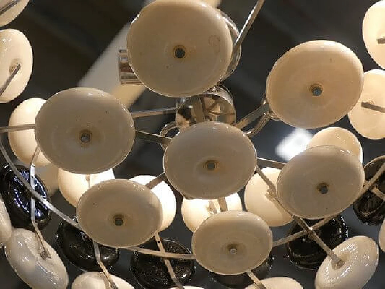Steel chandelier with black and white glass disks, 1970s 5
