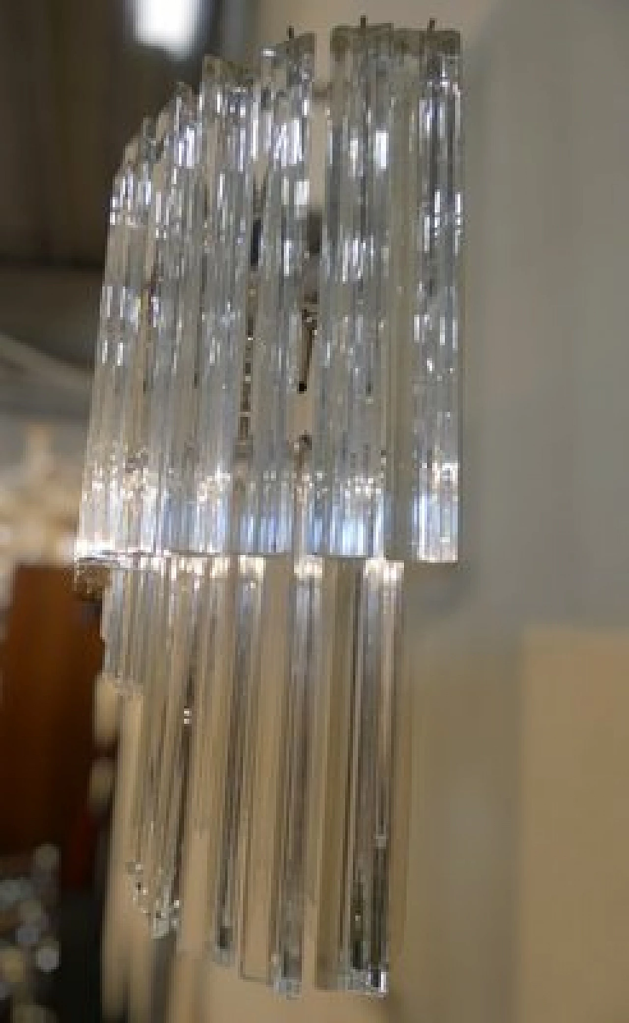 Coppia di applique in vetro di Murano trasparente e metallo di Venini, anni '60 5