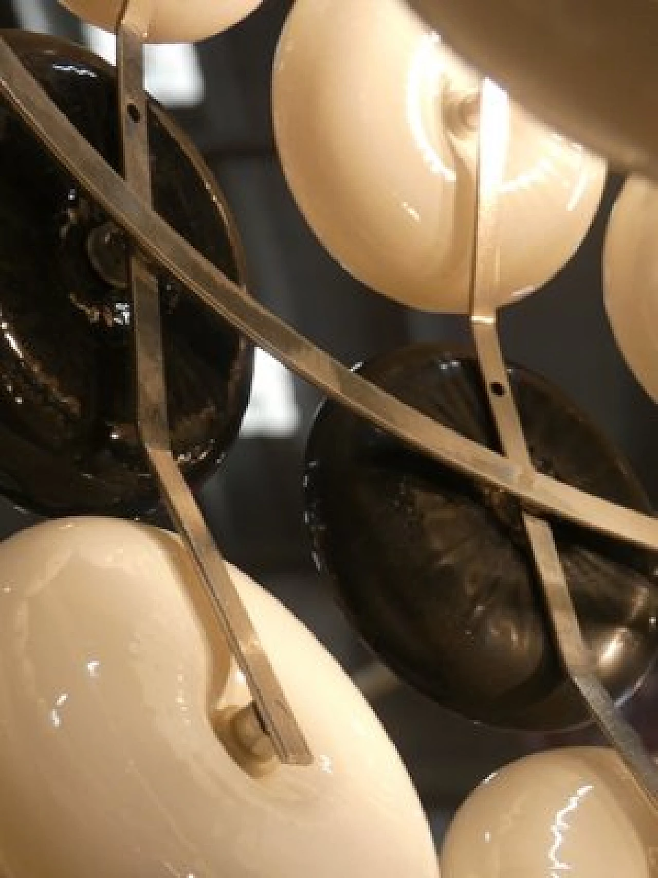 Steel chandelier with black and white glass disks, 1970s 7