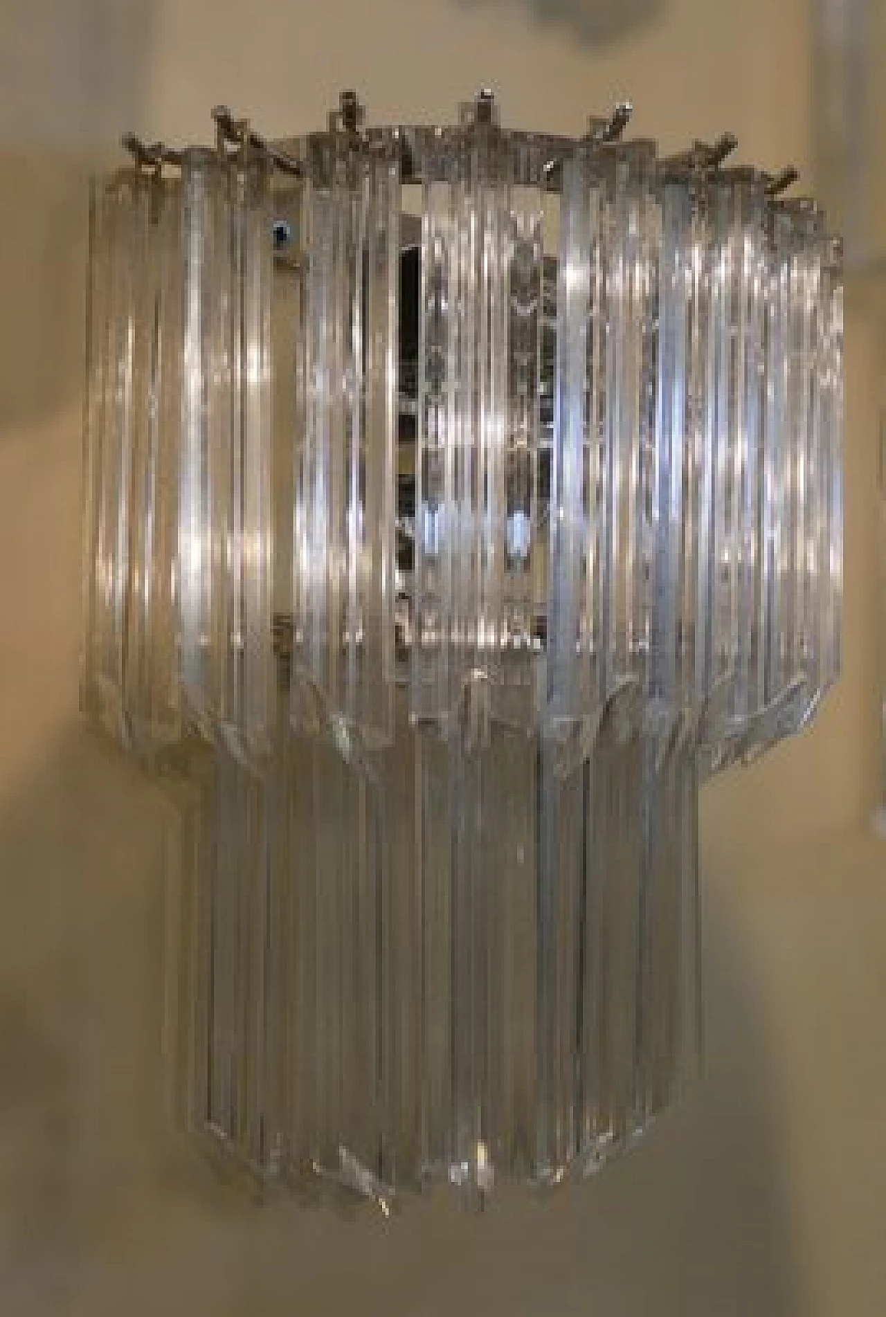 Coppia di applique in metallo e vetro di Murano trasparente di Venini, anni '60 11