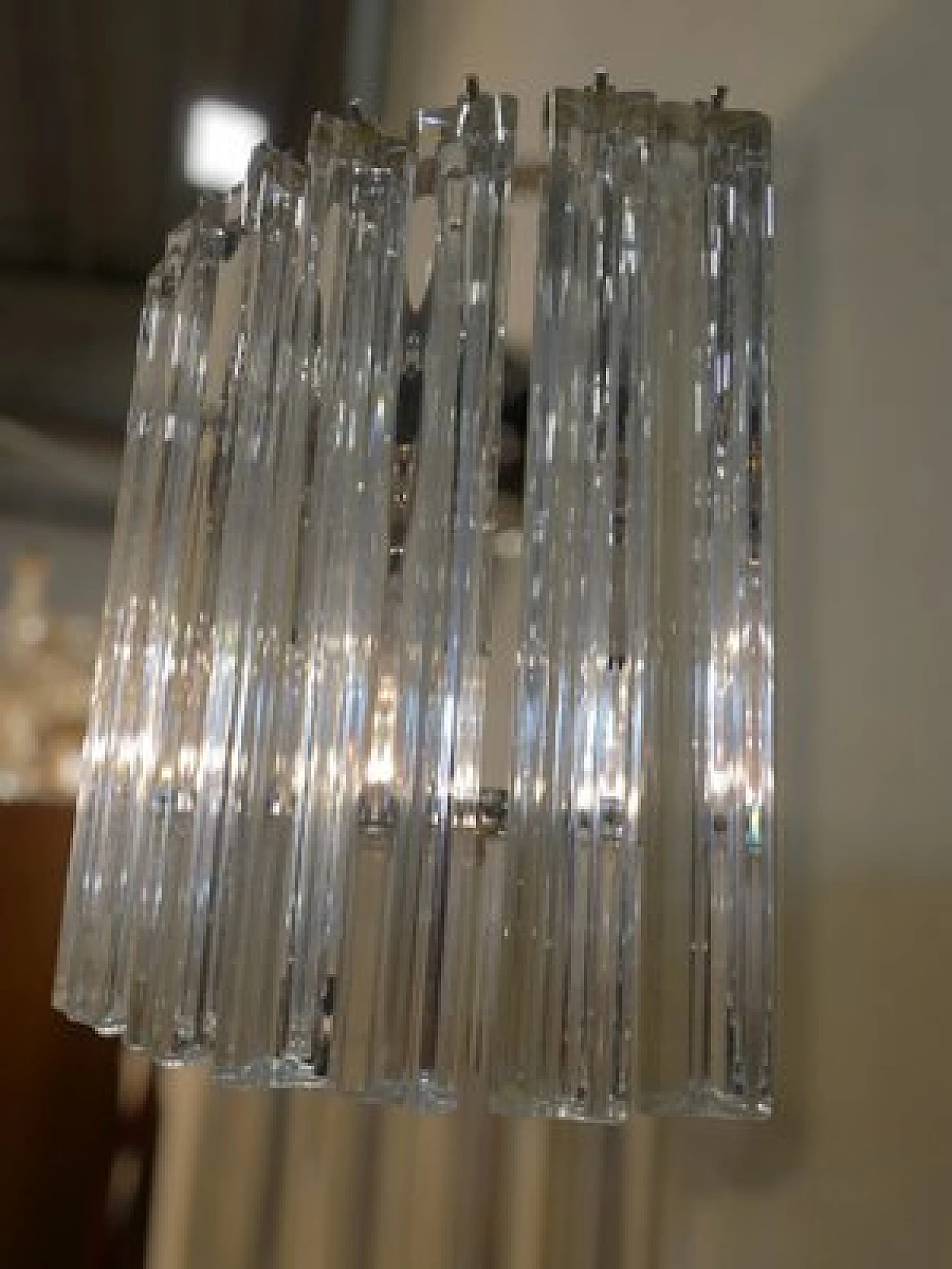 Coppia di applique in vetro di Murano trasparente e metallo di Venini, anni '60 11