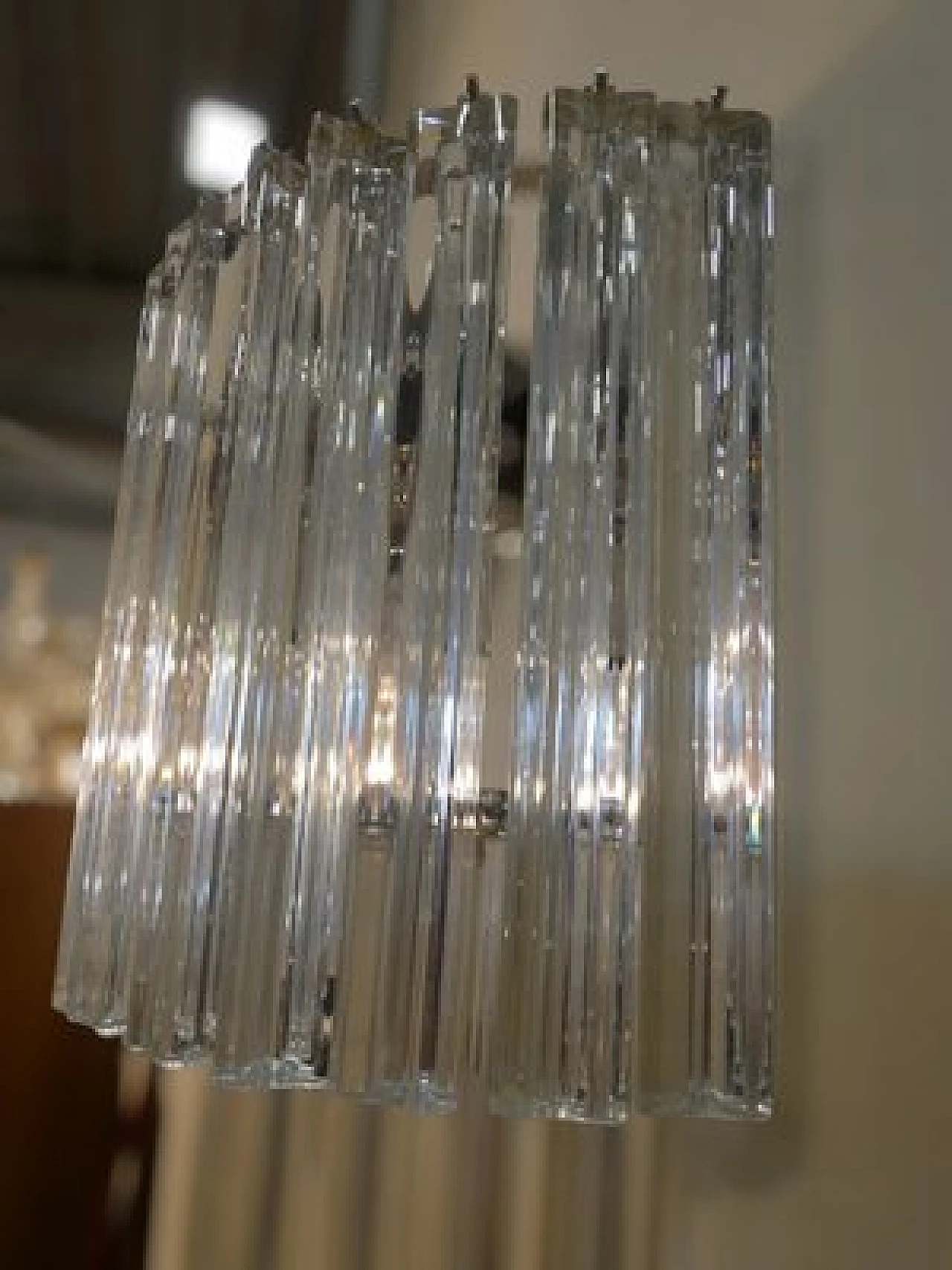 Pair of transparent Murano glass and metal wall lights by Venini, 1960s 11