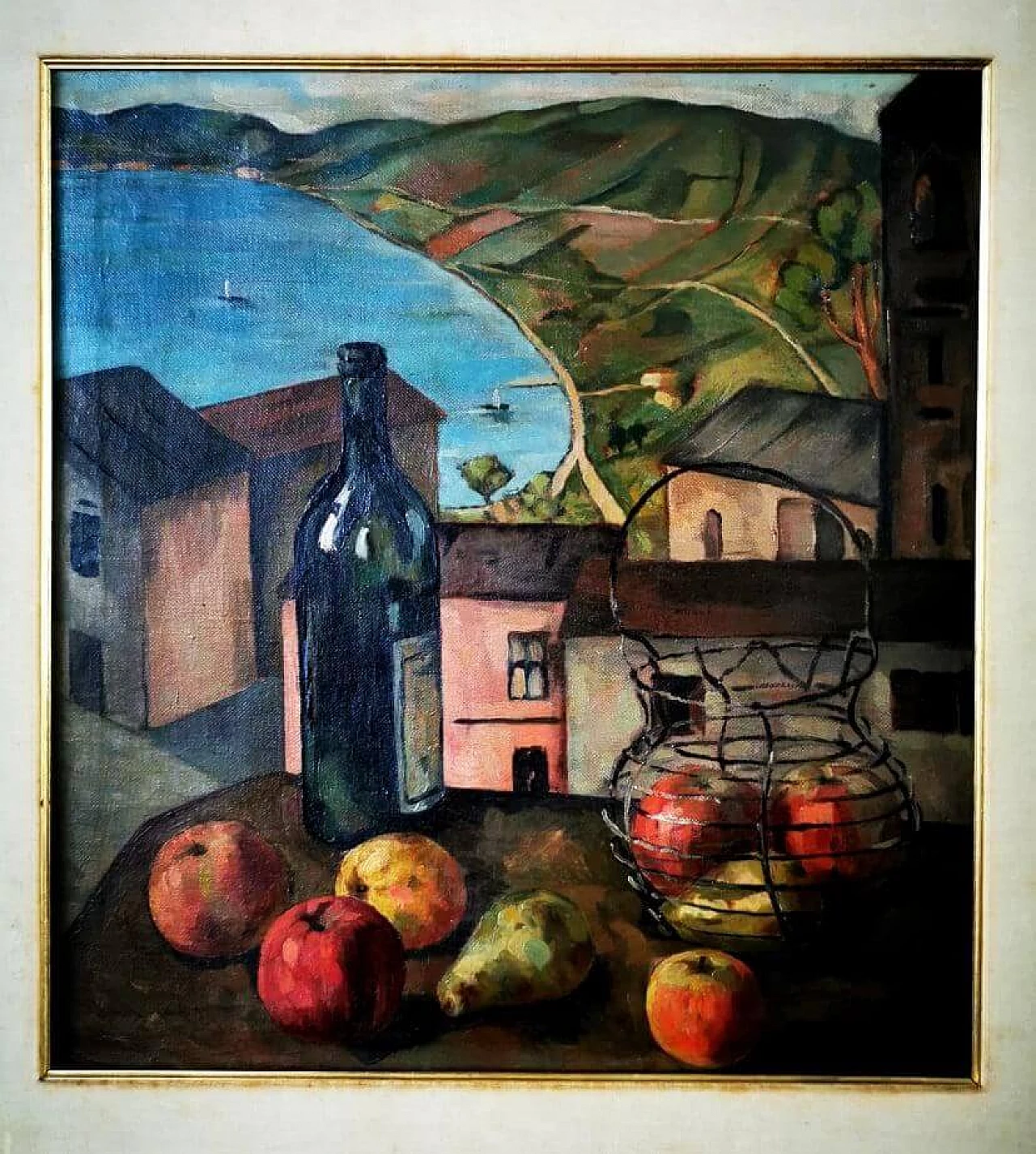 Rossi, natura morta - Paretti, ritratto maschile, dipinto a olio su tela fronte-retro, anni '30 3