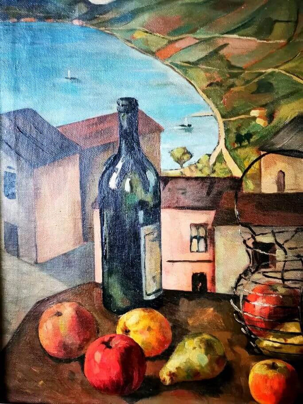 Rossi, natura morta - Paretti, ritratto maschile, dipinto a olio su tela fronte-retro, anni '30 4