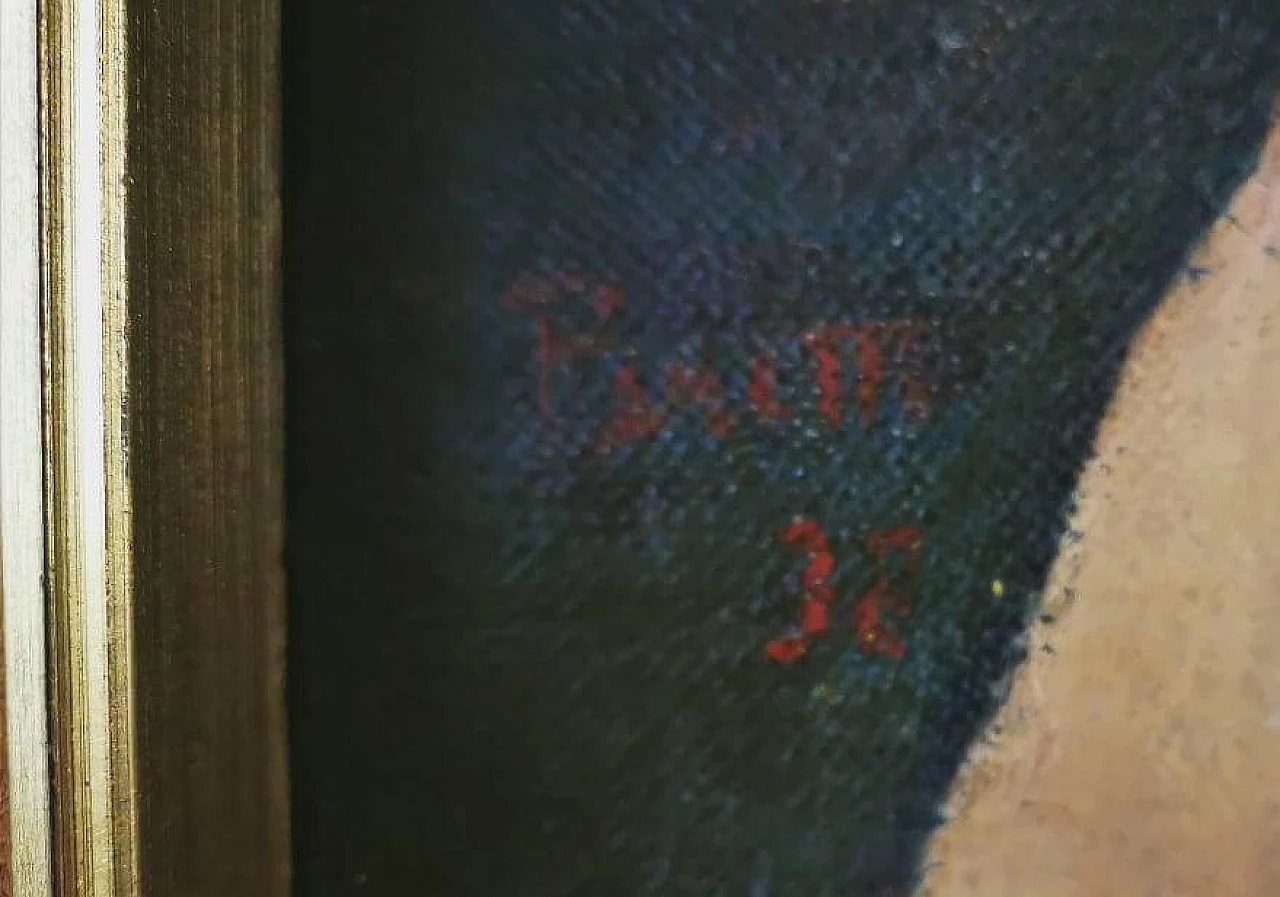 Rossi, natura morta - Paretti, ritratto maschile, dipinto a olio su tela fronte-retro, anni '30 7