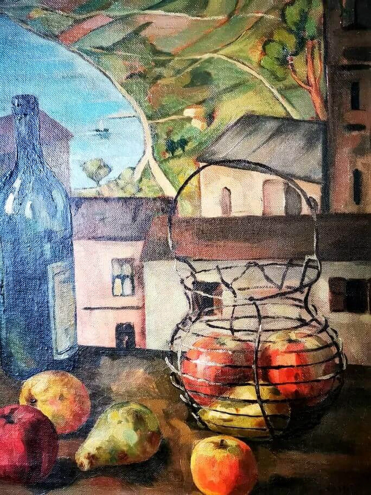 Rossi, natura morta - Paretti, ritratto maschile, dipinto a olio su tela fronte-retro, anni '30 8