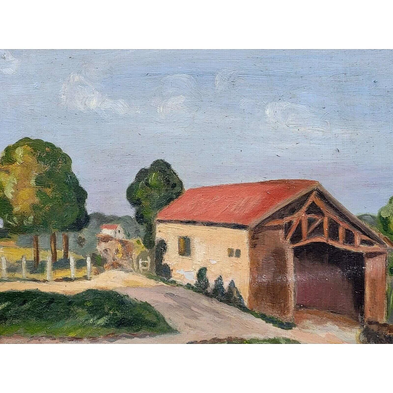 Paesaggio con case, olio su tela, anni '50 1