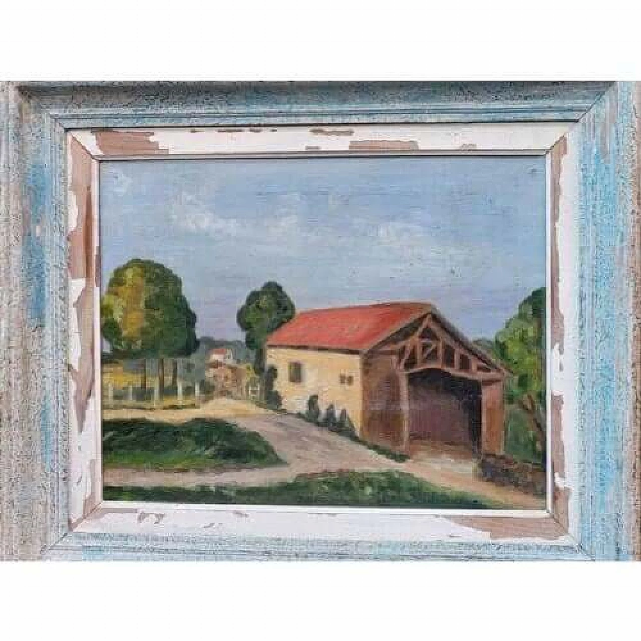 Paesaggio con case, olio su tela, anni '50 2