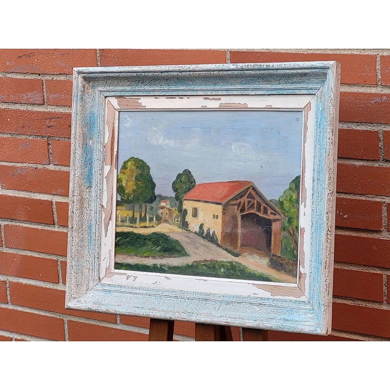 Paesaggio con case, olio su tela, anni '50 4