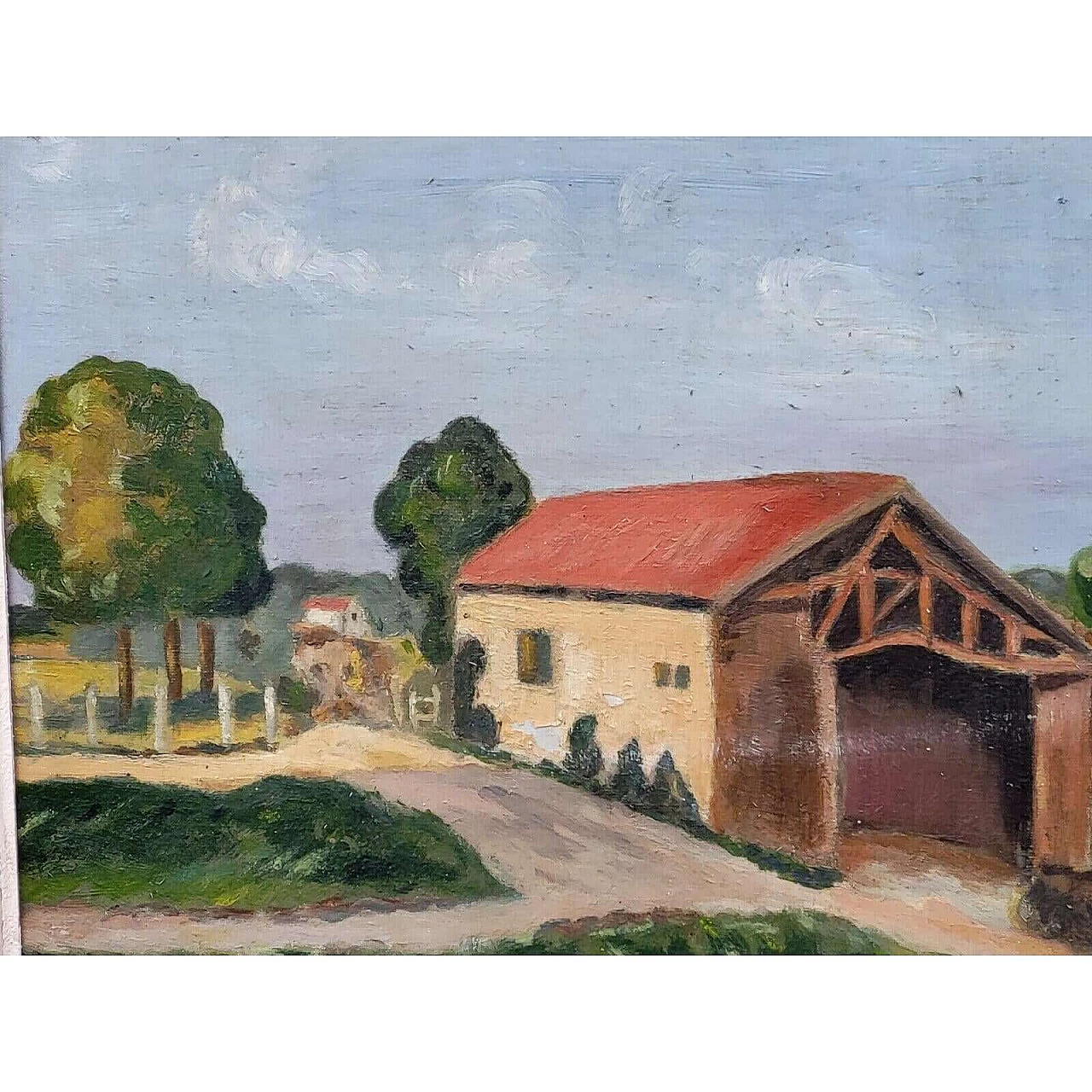 Paesaggio con case, olio su tela, anni '50 5